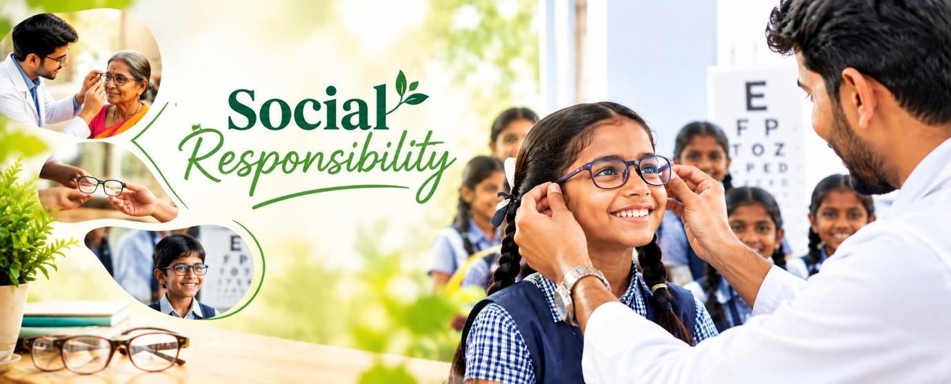 Jude Eyewear social responsibility — free eye care for underprivileged students.